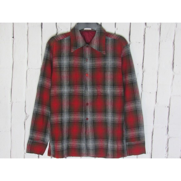 McGregor Men Shirt  Medium 15 15 1/2 Red Plaid Collar Button Front Flannel New - Picture 1 of 4
